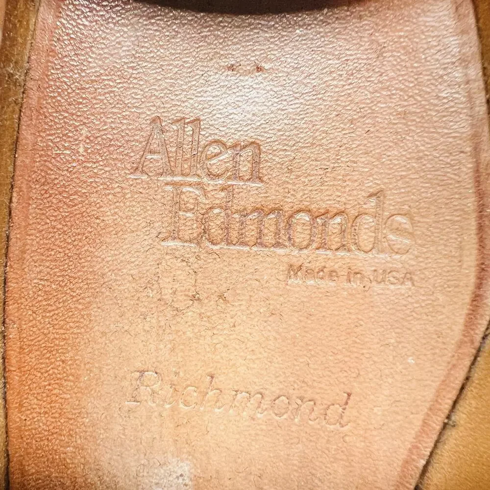 Allen Edmonds Shoes Mens 7.5 Black Leather Richmond Wingtip Oxford Dress Brogue